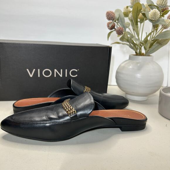Vionic, Starling Black Leather Slip-On Flat Mule with Arch Support. Women US 9 M - Picture 9 of 14